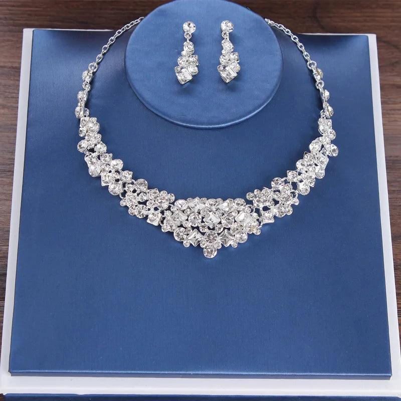 Baroque Luxury Crystal Beads Bridal Jewelry Set Rhinestone Crown Tiara Earrings Necklace Set Weddings African Beads Jewelry Sets