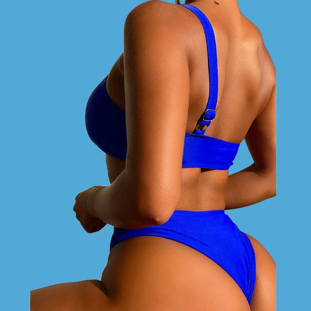 "Ocean Glamour: Vigo ashely Blue One Shoulder Bikini Set"