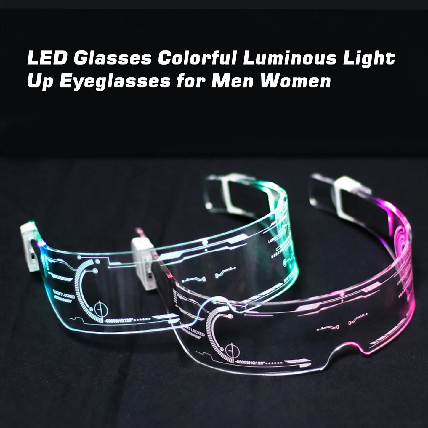 LED Luminous  EL Wire Neon Light Up Visor Eyeglasses .