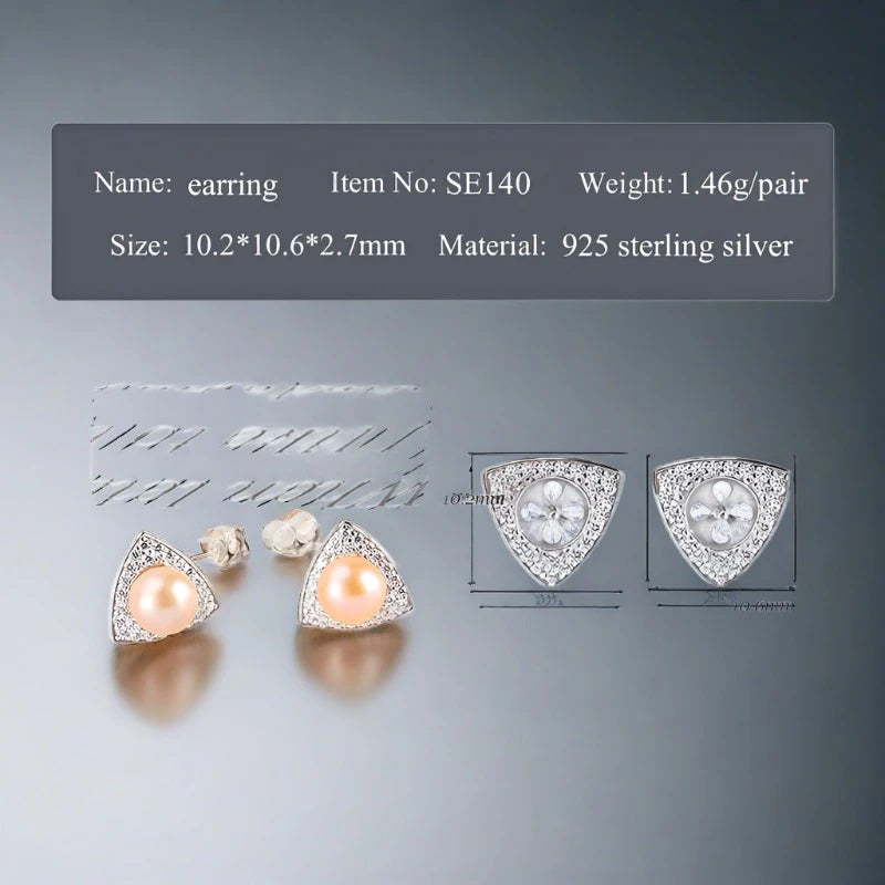 "Sparkling Sophistication: 3 Pairs of Authentic 925 Silver Triangle Stud Earrings with Zircon Gems for Formal Occasions"
