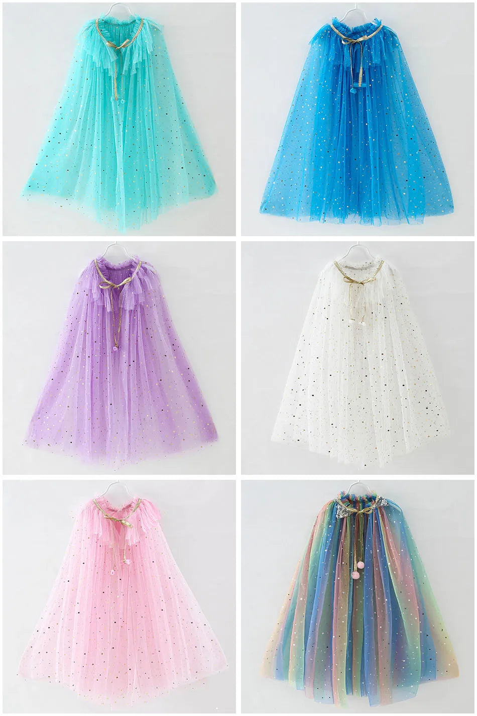 Little Girls Sequins Tulle Cape Children Princess Party Dress Up Cloaks Summer Thin Blue Pink White Halloween Birthday Costumes