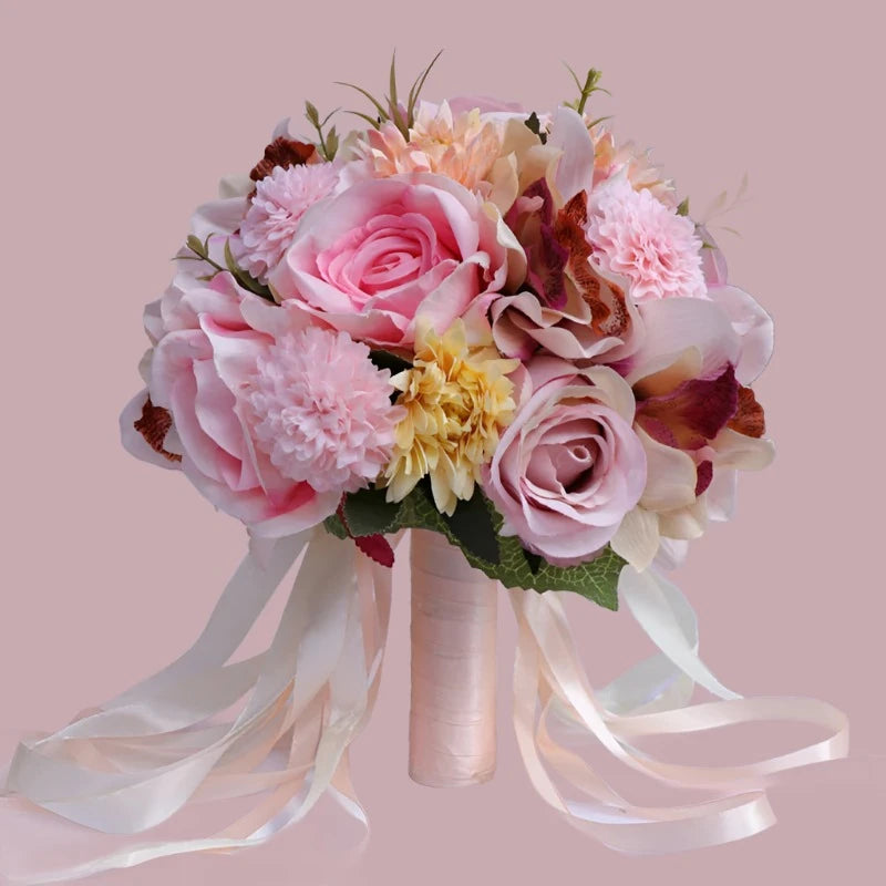 "Sophisticated Serenity: Artificial PE Rose Bouquet with Pearl Accents for Bridesmaids and Wedding Decoration "