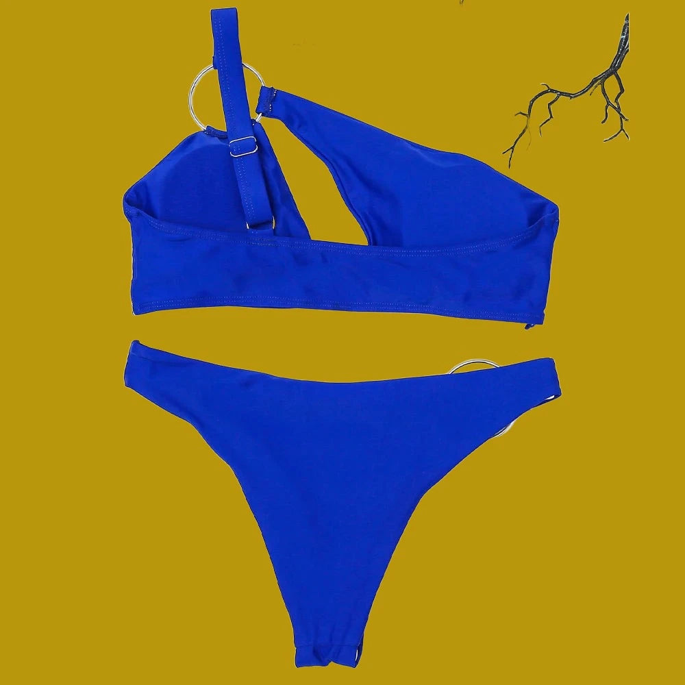 "Ocean Glamour: Vigo ashely Blue One Shoulder Bikini Set"