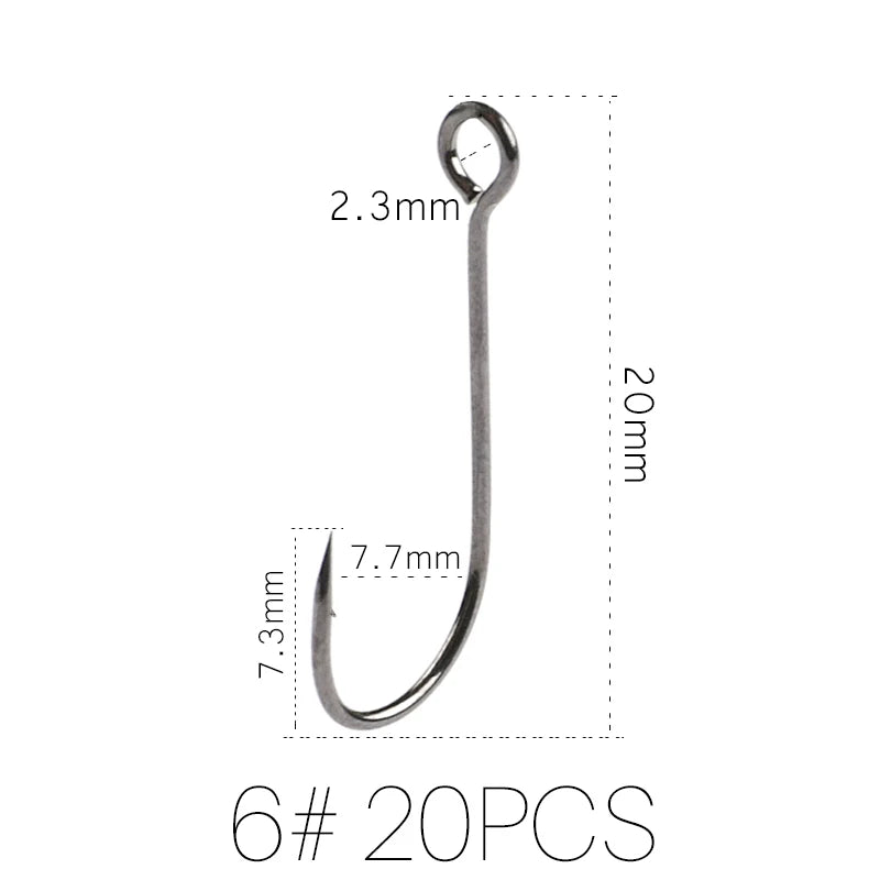 20pcs Barb Hook Fishing  big ring Carbon Steel Single Hooks tackle  Worm Hooks With big eyes Ring ,