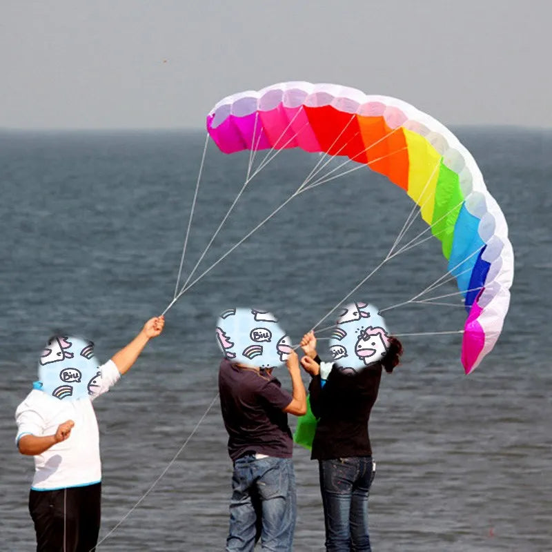 Professional 1.4/2/2.7m Dual Line Parafoil Kite With Control Bar Line Power Braid Sailing Kitesurf Rainbow Sports Beach