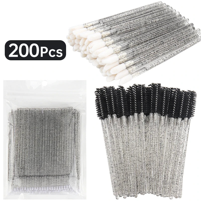 200 Pcs Disposable Crystal Makeup Brush Sets  Eyelash Lip Micro brush Mascara Wands Applicator Swab Eyelash Extension Tools