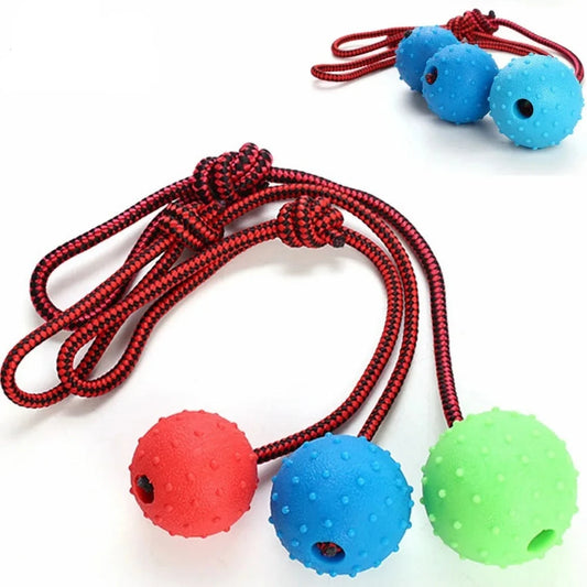 Dog Chew Training Ball Toys Tooth Cleaning Chew Ball Puppy Pet Play Training Rubber Chewing Toy With Rope Handle
