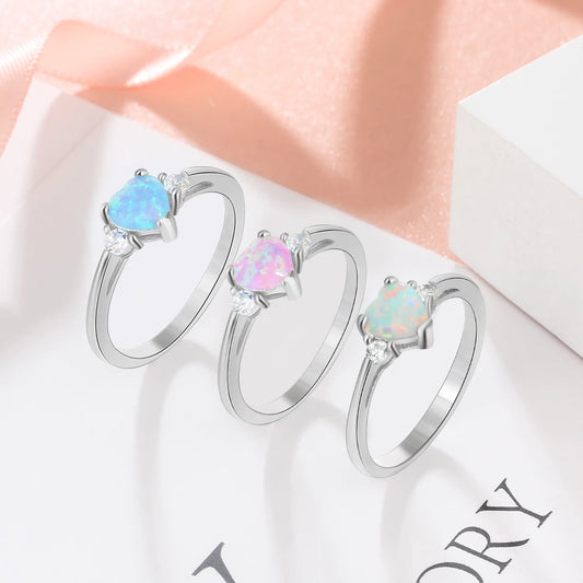 Classic Eternal Heart Rings Silver Color Blue Pink White Opal Women's Ring Engagement Finger Ring Fashion Jewelry for Women