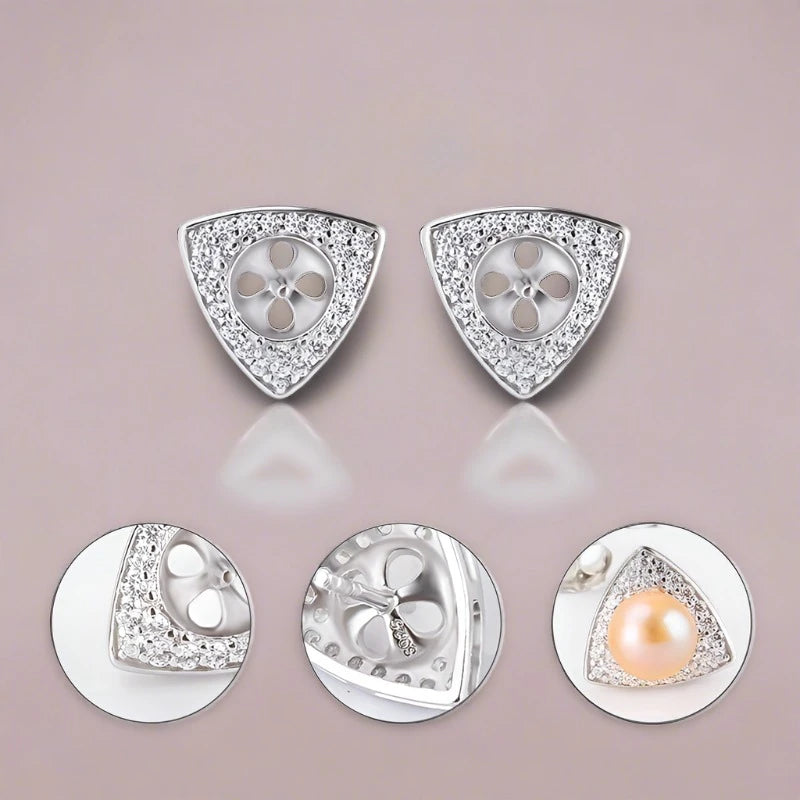 "Sparkling Sophistication: 3 Pairs of Authentic 925 Silver Triangle Stud Earrings with Zircon Gems for Formal Occasions"