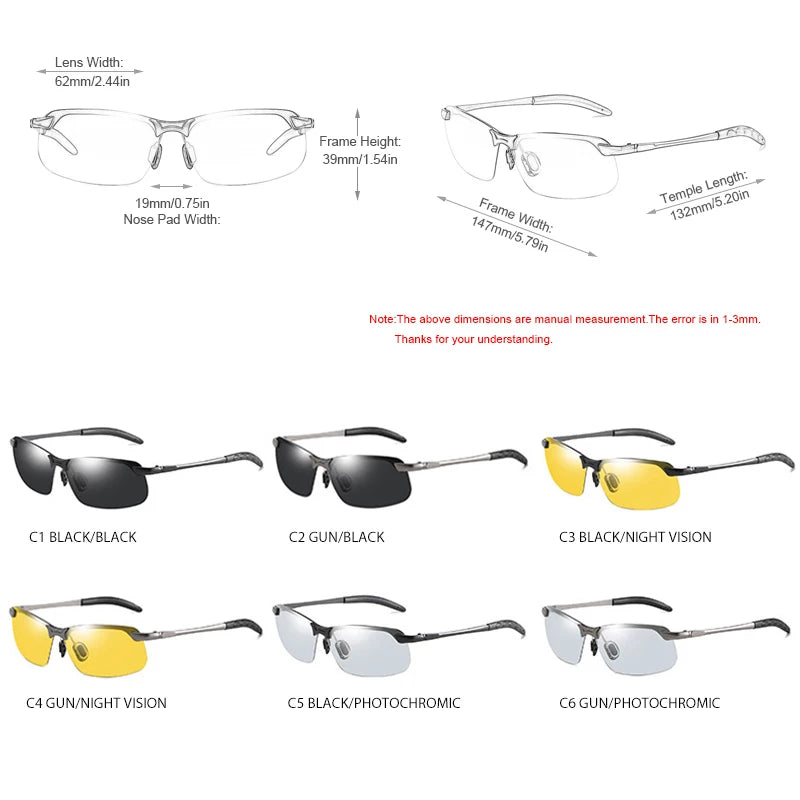 Vintage Metal Polarized Sunglasses: Photochromic Sun Protection for Day and Night Driving"