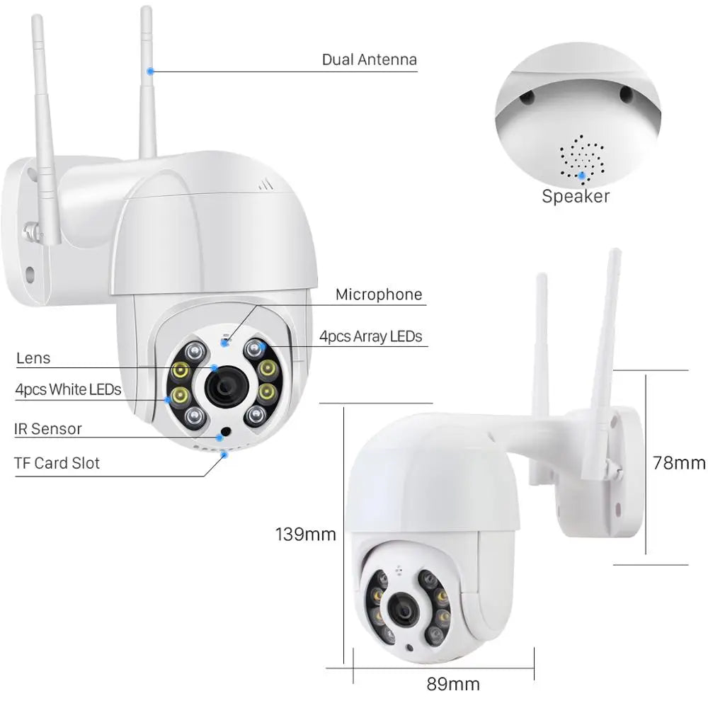 1080P Wifi PTZ Camera H.265 2MP Auto Tracking Speed Dome Outdoor Wireless Camera Two Way Audio Home CCTV Surveillance IP Camera