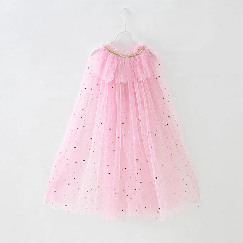 Little Girls Sequins Tulle Cape Children Princess Party Dress Up Cloaks Summer Thin Blue Pink White Halloween Birthday Costumes