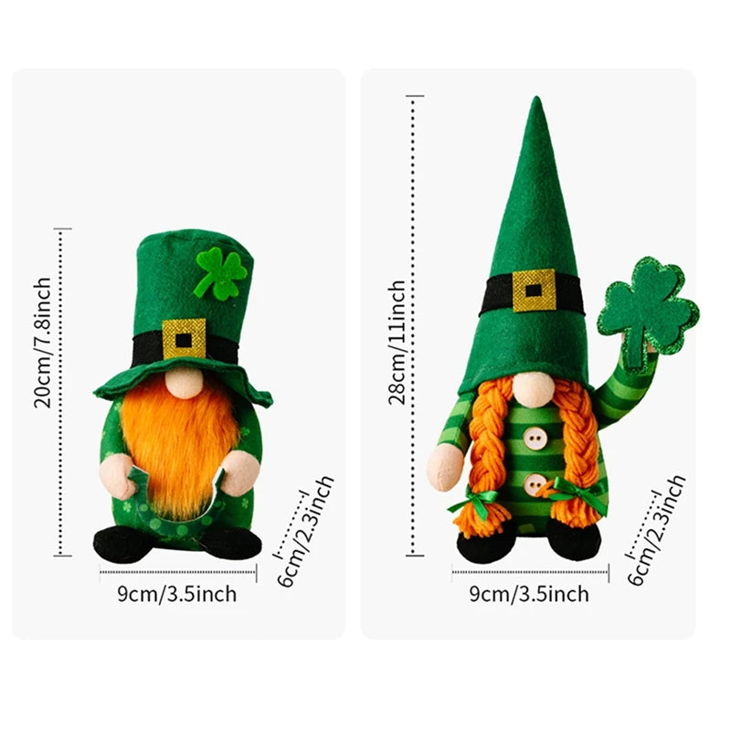 "2-Piece Handmade St. Patrick's Day Gnomes – Lucky Green Leprechaun Plush Decor for Festive Home Accents"