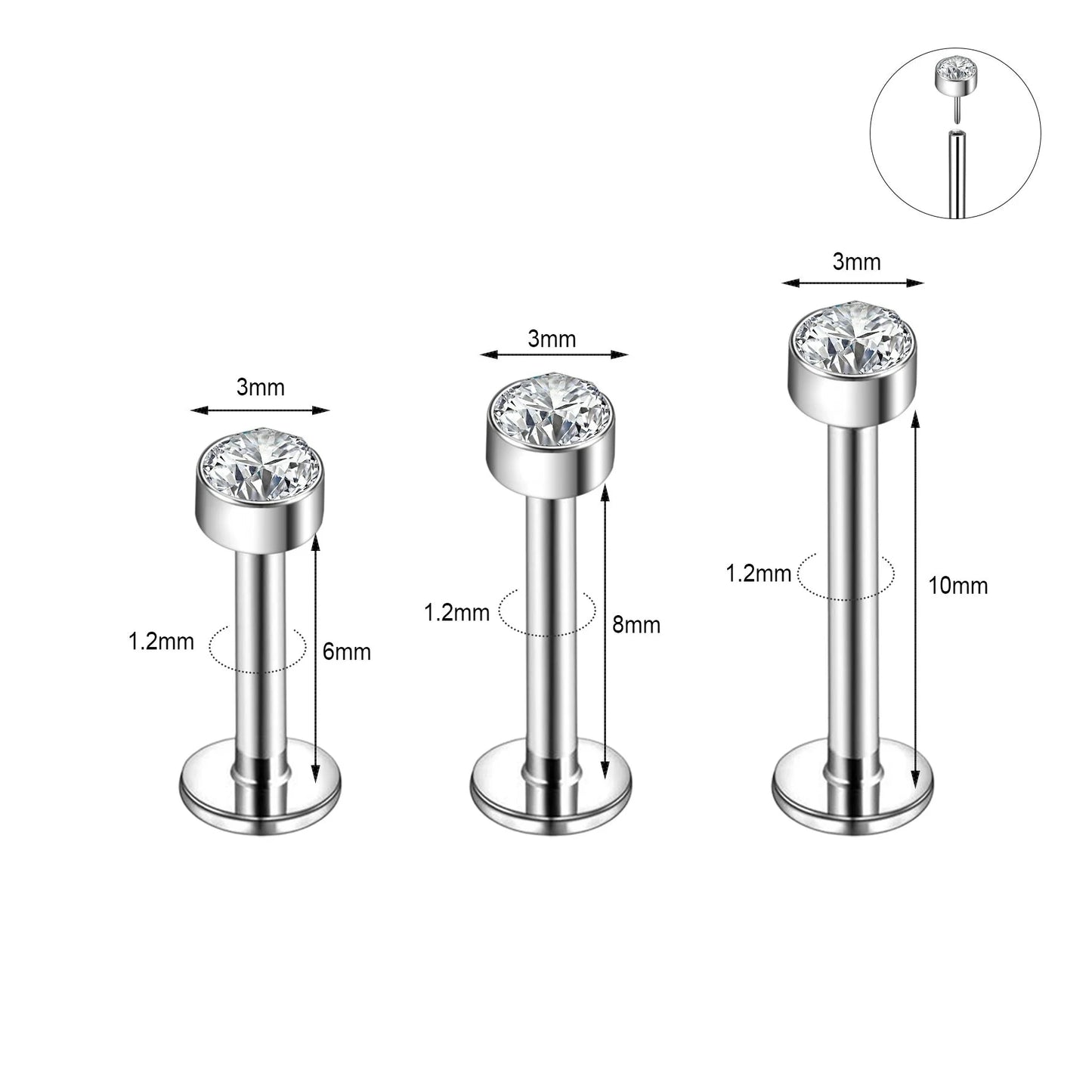 "ZS Crystal Lip Labret Piercing Set: Stylish Stainless Steel Collection for Lip, Tragus, and Ear Piercings"