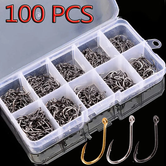 100Pcs Carbon Steel Fishing Hooks Set: Your Ultimate Tackle Companion"