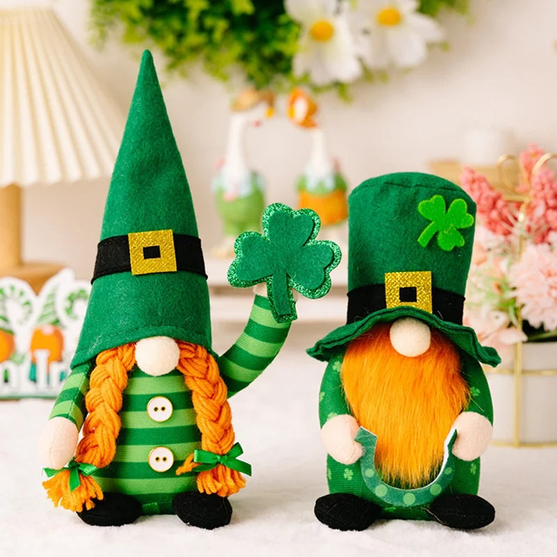 "2-Piece Handmade St. Patrick's Day Gnomes – Lucky Green Leprechaun Plush Decor for Festive Home Accents"