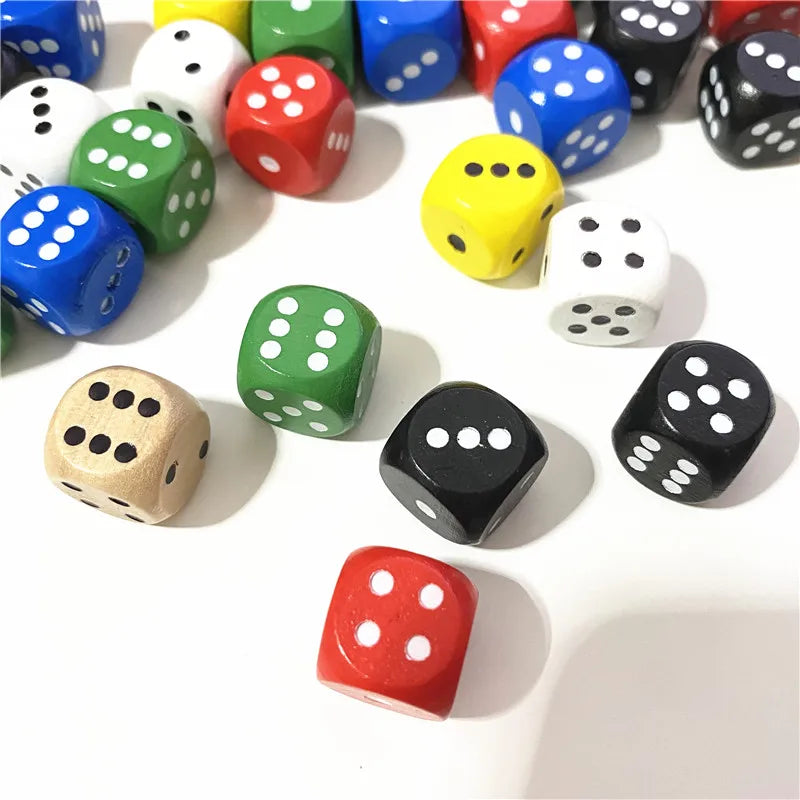"Set of 10 Wooden D6 Dice: 16mm Digital Number Cubes for Board Games and Educational Fun"