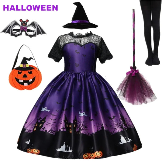 Spooky Chic: 2024 Ghost Witch Carnival Costume for Girls (Ages 3-10)"