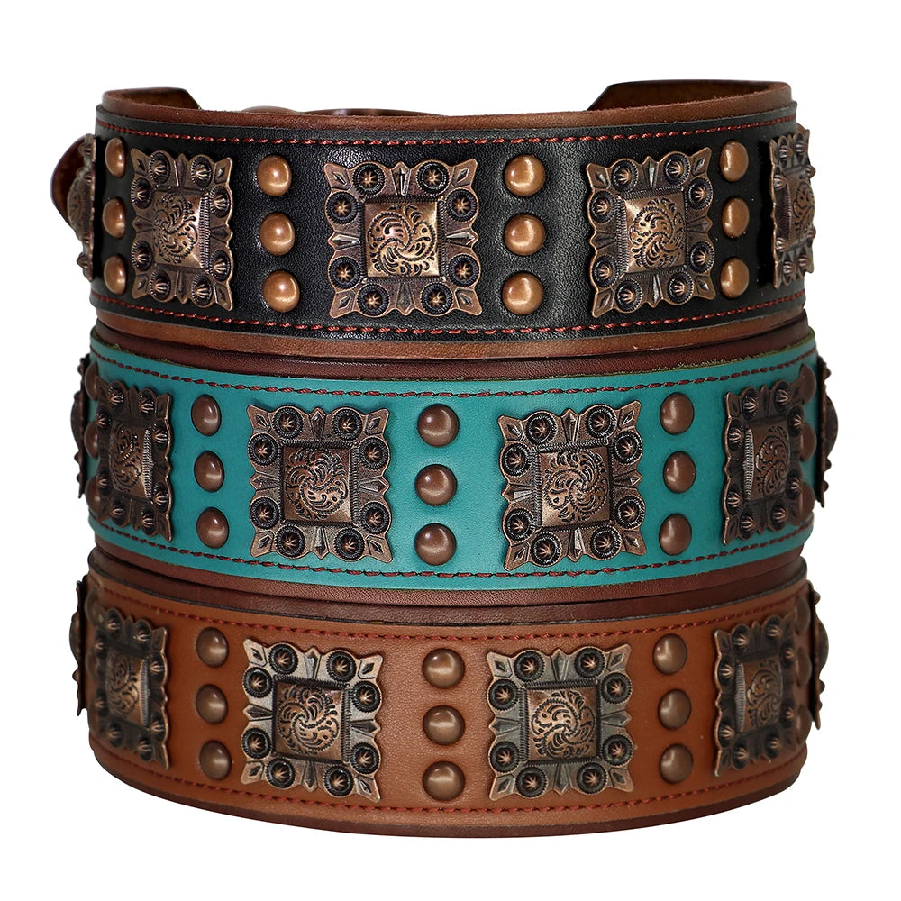 Cool Dog Collar For Medium/ Large Dogs Genuine Leather Adjustable Pet Accessories.