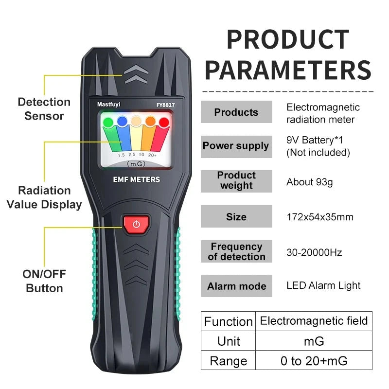 "MASTFUYI EMF Meter: Professional-Grade Ghost Hunting and Paranormal Equipment with 5-LED Indicator and Portable Design"