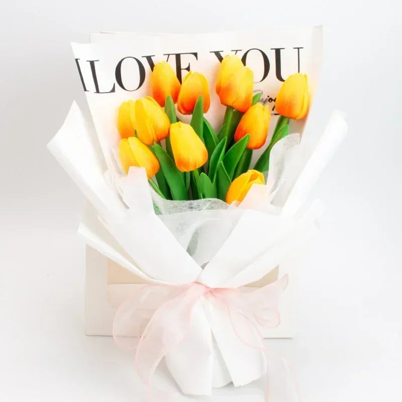 "Blooming Elegance: Real Touch Tulip Bouquets for Wedding, Home, and Valentine's Day"