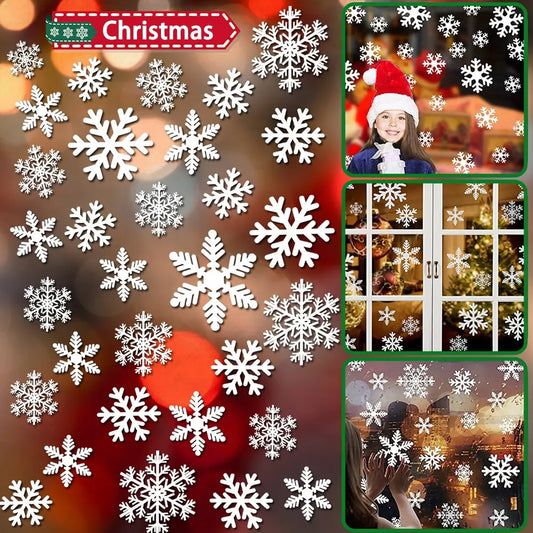 Christmas Snowflake Window Stickers Reusable Winter Theme Static Decals Xmas DIY Glass Clings for 2024 Navidad Party Supplies