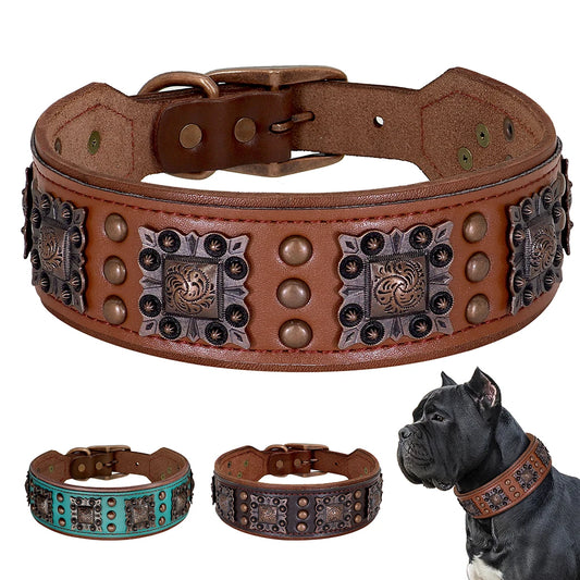 Cool Dog Collar For Medium/ Large Dogs Genuine Leather Adjustable Pet Accessories.