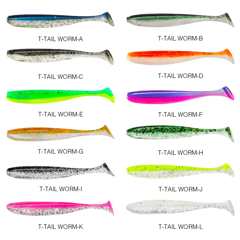 Easy Shiner T Tail Worm Soft Lures: Enhanced Bass Fishing Wobblers with Added Odor - Available in 100mm and 120mm Sizes"