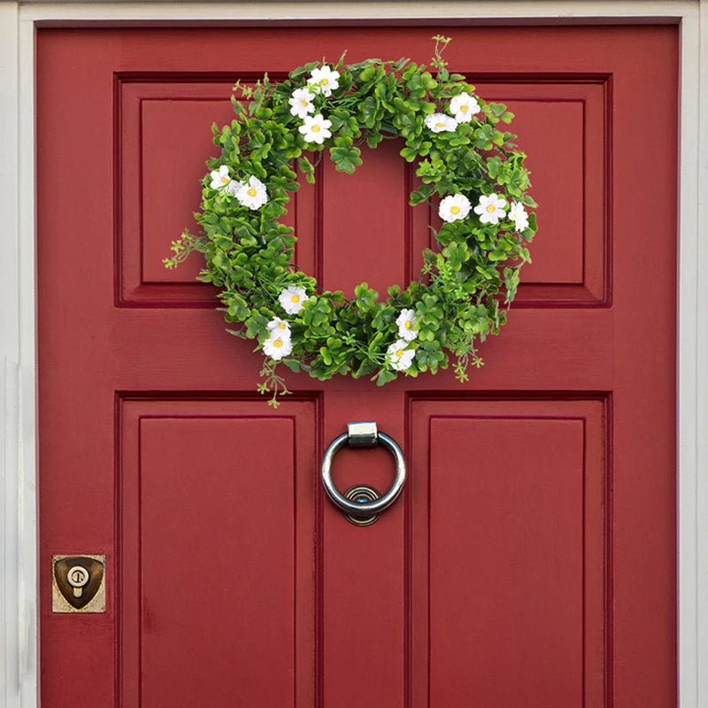 "St. Patrick's Day Artificial Wreath - Lucky Shamrock Clover & Daisy Flower Decor, Irish Spring Summer Greenery Wreath for Home Decoration"ad