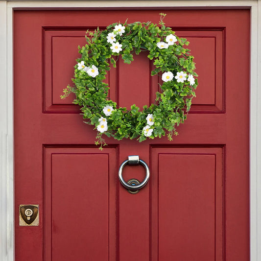 "St. Patrick's Day Artificial Wreath - Lucky Shamrock Clover & Daisy Flower Decor, Irish Spring Summer Greenery Wreath for Home Decoration"ad