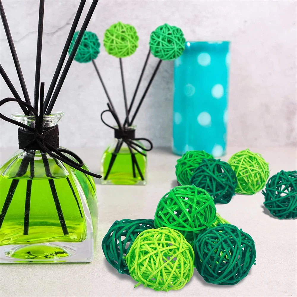 "24Pcs St. Patrick's Day Green Rattan Balls - Wicker Hollow Out DIY Craft, Holiday Table Balls and Bowl Centerpiece Home Decor"