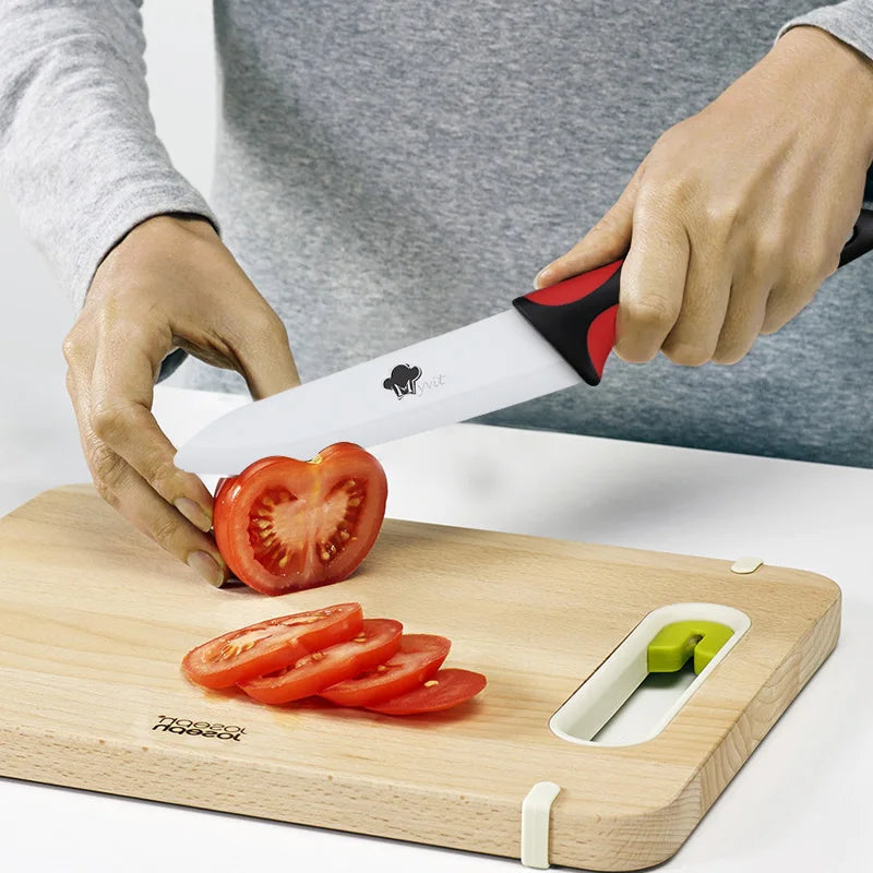 "Vibrant Precision: Ceramic Kitchen Knives Set + Peeler"
