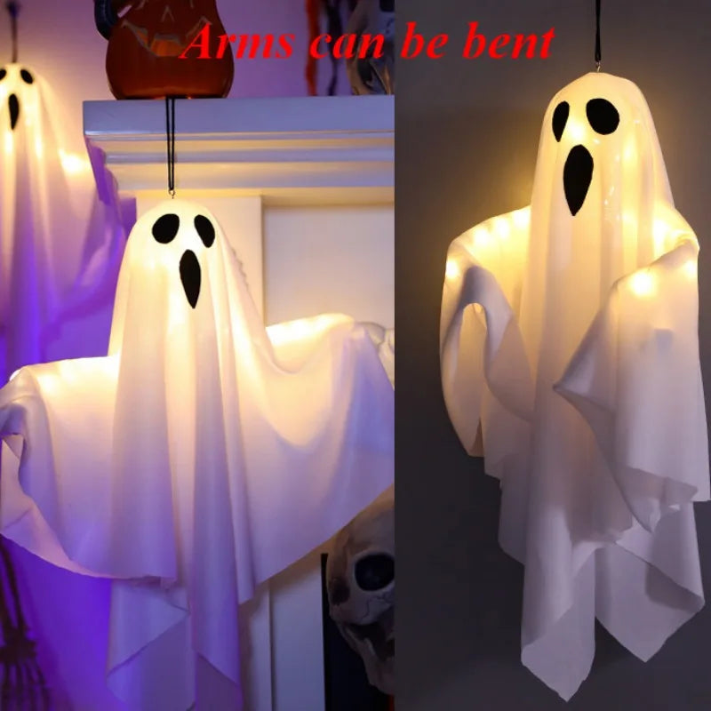 "LED Light-Up Hanging Ghost - Spooky Flying Ghost Prop for Outdoor Yard, Tree, & Porch - Perfect Halloween Party Decor"