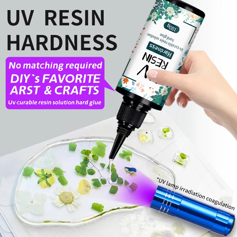 UV Resin Glue 20g/50g/100g/250g/1000g Epoxy Resin and UV Lamp High Transparency Fast Drying and High Hardness for DIY Jewelry