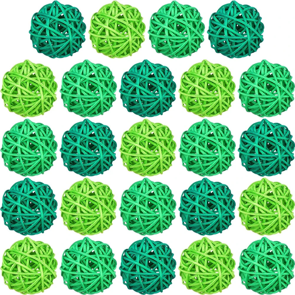 "24Pcs St. Patrick's Day Green Rattan Balls - Wicker Hollow Out DIY Craft, Holiday Table Balls and Bowl Centerpiece Home Decor"