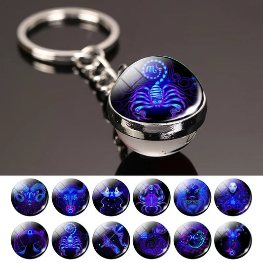 "Zodiac Sky: Creative 12 Constellation Glass Ball Keychain Pendant"