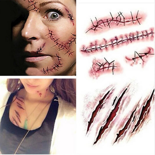 "Halloween Bloody Wound Tattoo Stickers - Scary Waterproof Temporary Fake Tattoos for Halloween Party Decorations"