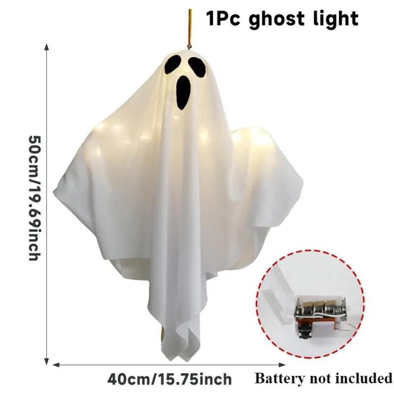 "LED Light-Up Hanging Ghost - Spooky Flying Ghost Prop for Outdoor Yard, Tree, & Porch - Perfect Halloween Party Decor"