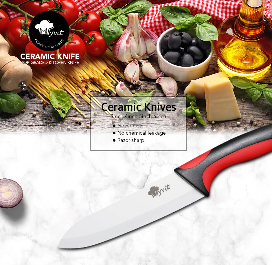 "Vibrant Precision: Ceramic Kitchen Knives Set + Peeler"