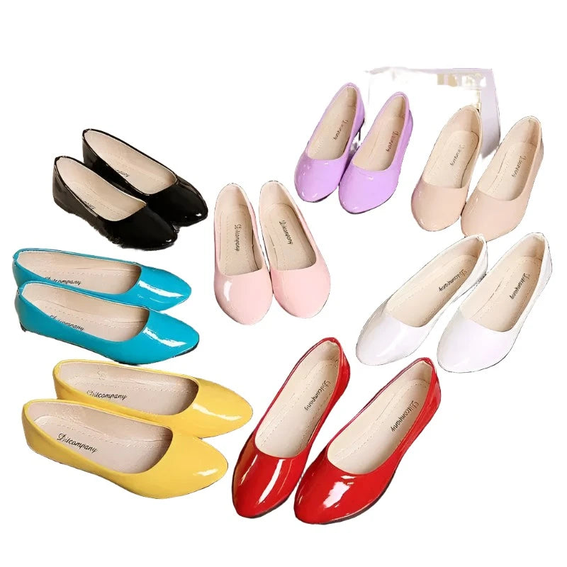 "Enchanting Elegance: White Patent Leather Ballet Flats - A Delight for Every Woman's Wedding Journey!"