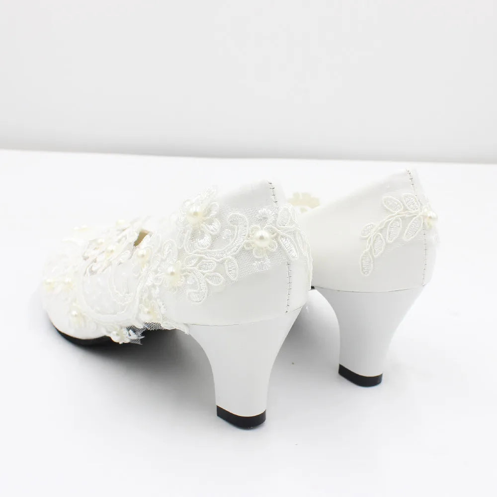 "Lace Elegance: White Bridal Shoes for Every Wedding Role - Comfortable Chic for Your Special Day!"