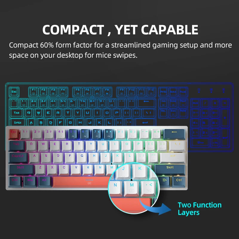 K500-B61: Compact 61-Key Hot-Swappable Mechanical Keyboard with Full RGB Backlighting for Gaming and Typing"