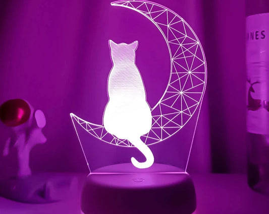 Newest 3D Acrylic Led Night Light Moon Cat Figure  Child Bedroom Gift Or Home Decorations