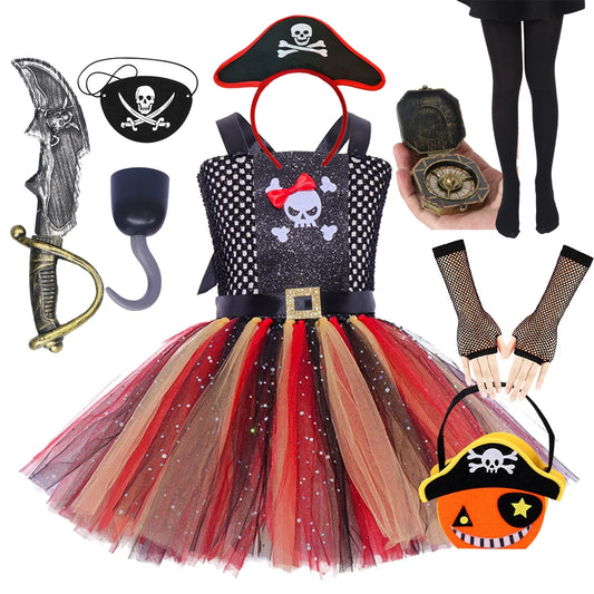 Captain Pirate Girls Gothic Halloween Costume with Mesh Tu Tu Party Clothes for Kids .