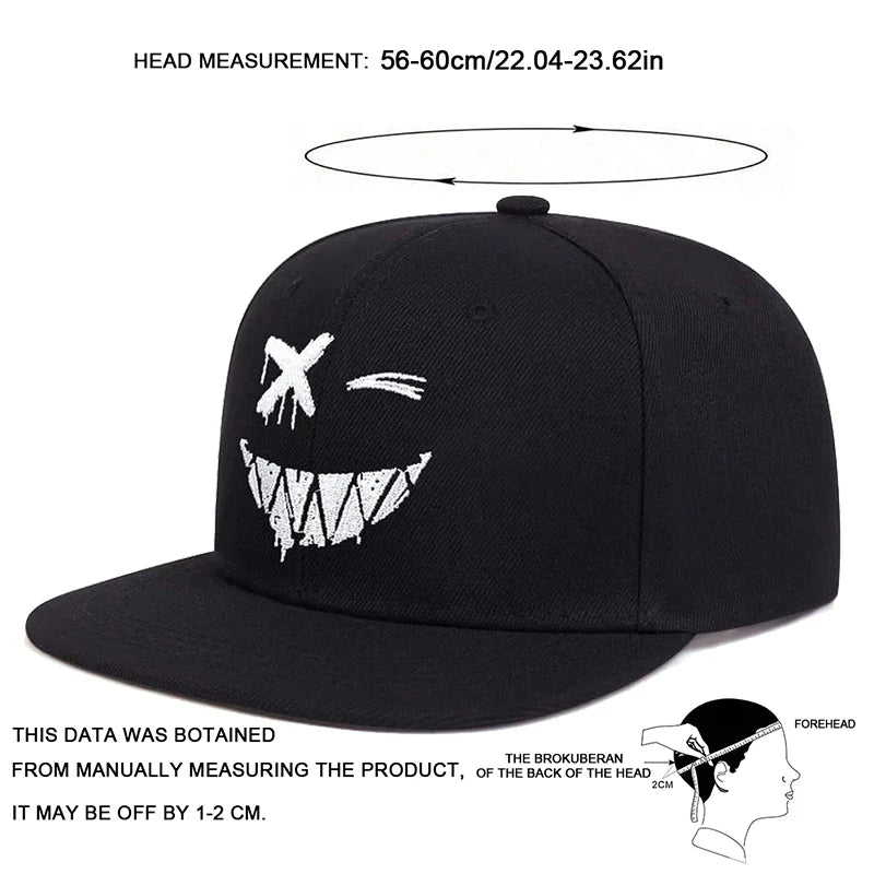 "Unisex Smiling Face Embroidered Hip Hop Hat - Adjustable Outdoor Sunscreen Leisure Cap for Spring and Autumn Travel"