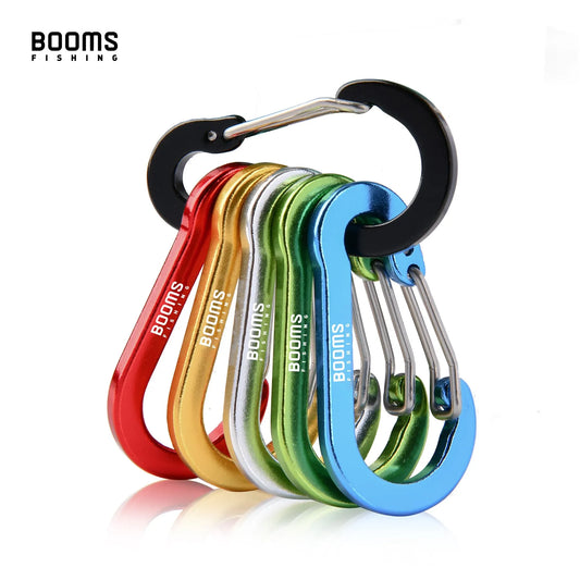 Booms Fishing CC1 6Pcs Aluminum Alloy Carabiner Keychain Outdoor Camping Climbing Snap Clip Lock Buckle Hook Fishing Accessories