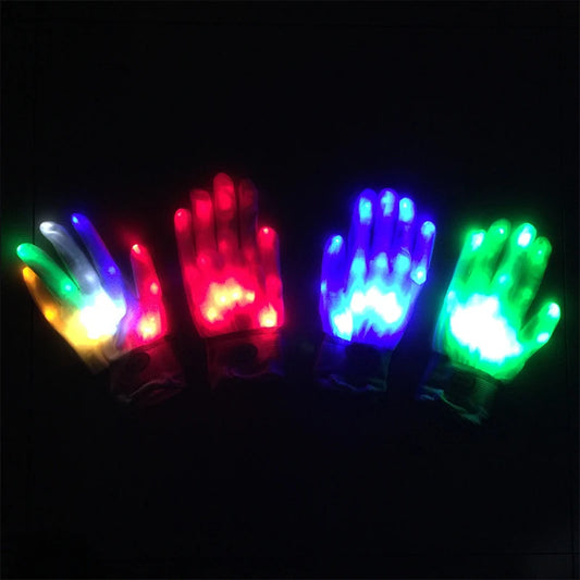 "1 Pair LED Neon Glowing Skull Gloves - Luminous Flashing Halloween Party Costume Props for Stage Performances & Events"