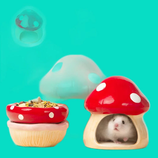 "Whimsical Wonderland: 2024  Adorable Ceramic Mushroom House and Hamster Cage Collection for Small Pets