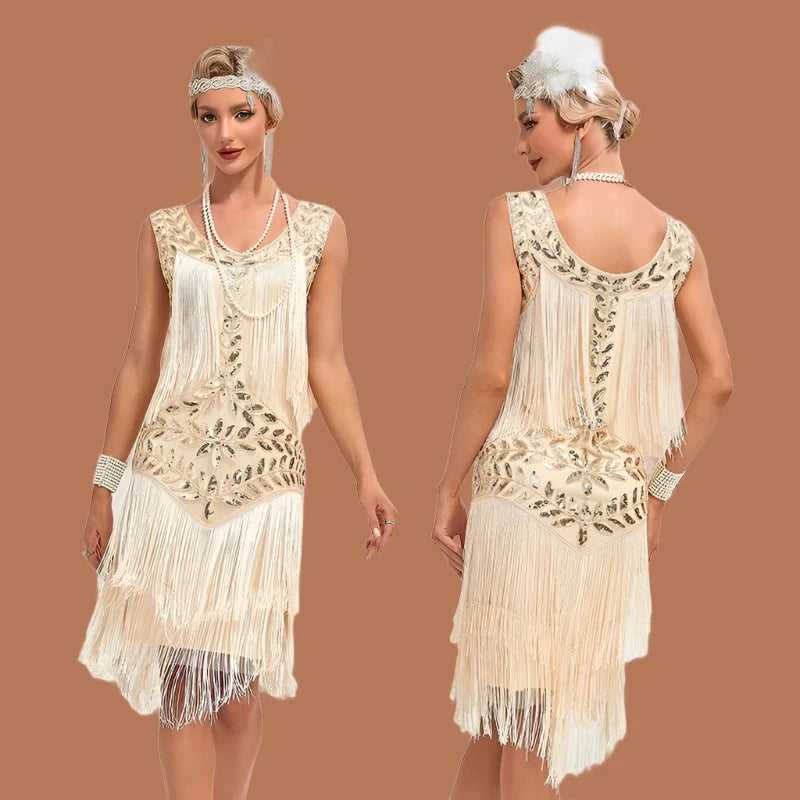 "Glided Jazz: 1920s Glamour Sequined Flapper Dress"