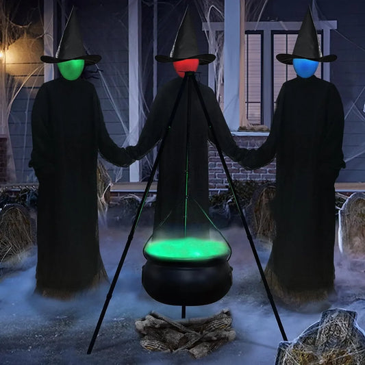 "7.87-inch Witch's Cauldron with Tripod & Lights - Halloween Horror Party Candy Bucket & Outdoor Decoration"